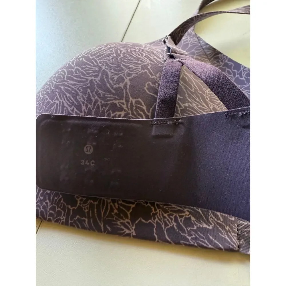 Lululemon Take Shape Bra Purple‎ Floral Detail – Size 34C Wire-Free Sports Bra